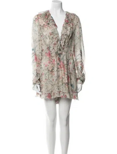 Pre-owned Zimmermann Silk Floral Print Romper In Gray