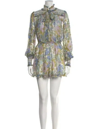 Pre-owned Zimmermann Silk Floral Print Romper In Green