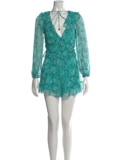Pre-owned Zimmermann Silk Floral Print Romper In Green