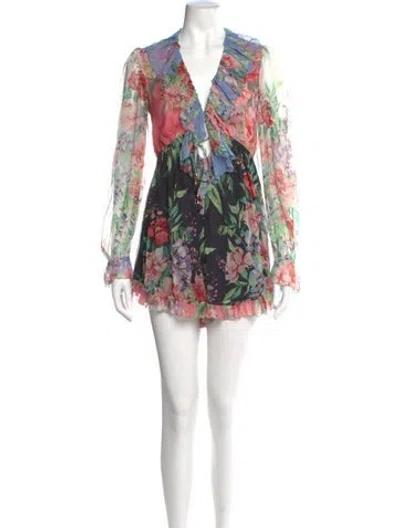 Pre-owned Zimmermann Silk Floral Print Romper In Multi