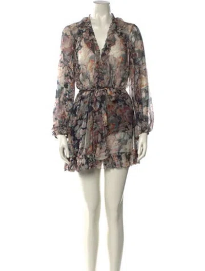 Pre-owned Zimmermann Silk Floral Print Romper In Neutral