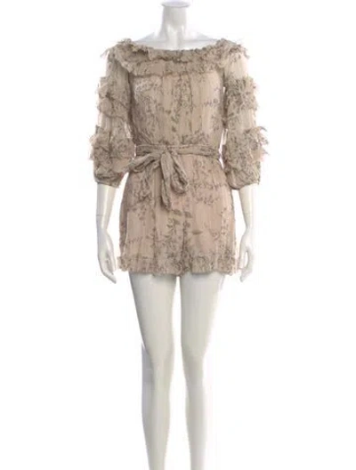 Pre-owned Zimmermann Silk Floral Print Romper In Neutral