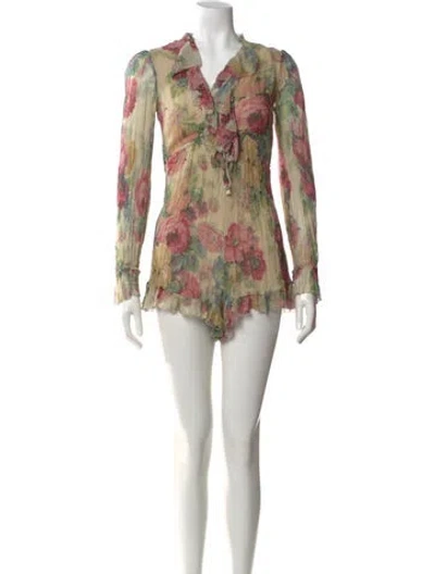 Pre-owned Zimmermann Silk Floral Print Romper In Neutral