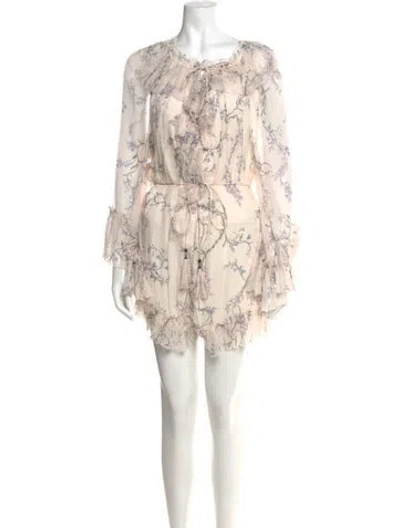 Pre-owned Zimmermann Silk Floral Print Romper In Neutral