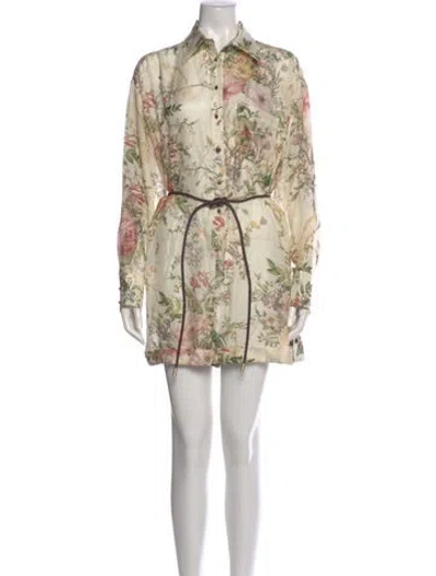 Pre-owned Zimmermann Silk Floral Print Romper In Neutral