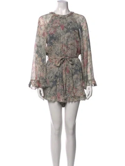 Pre-owned Zimmermann Silk Floral Print Romper In Neutral