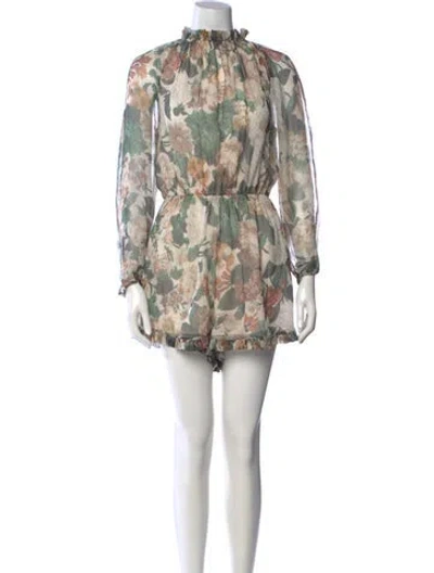 Pre-owned Zimmermann Silk Floral Print Romper In Neutrals