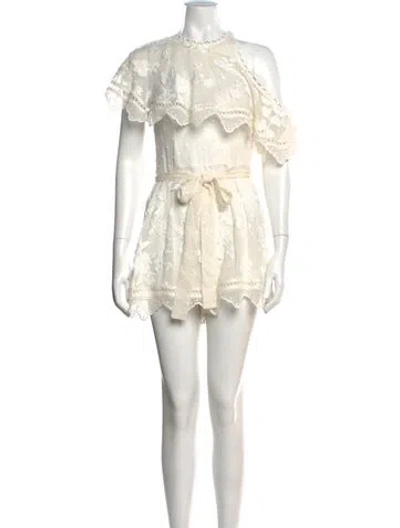 Pre-owned Zimmermann Silk Floral Print Romper In Neutrals