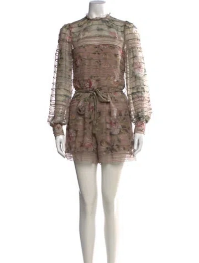 Pre-owned Zimmermann Silk Floral Print Romper In Neutrals