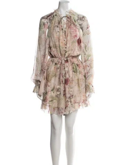 Pre-owned Zimmermann Silk Floral Print Romper In Neutrals