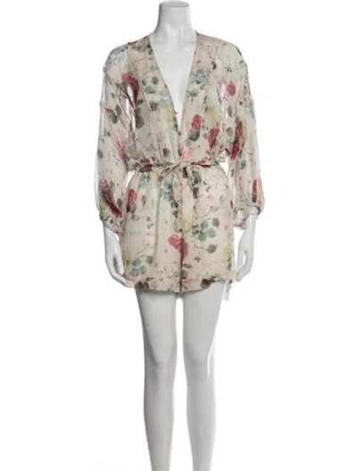 Pre-owned Zimmermann Silk Floral Print Romper In Neutrals