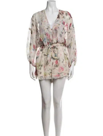 Pre-owned Zimmermann Silk Floral Print Romper In Neutrals