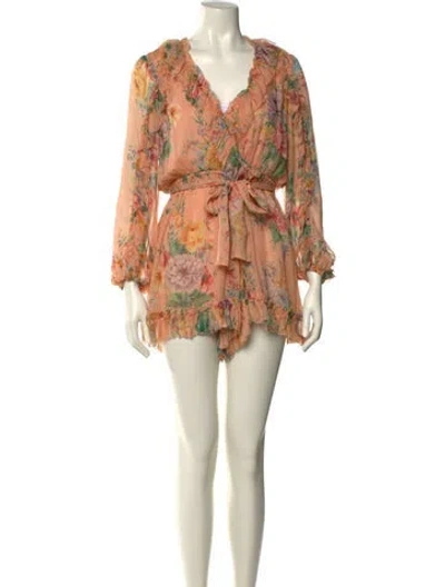 Pre-owned Zimmermann Silk Floral Print Romper In Orange