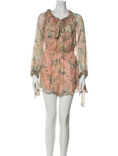 Pre-owned Zimmermann Silk Floral Print Romper In Pink
