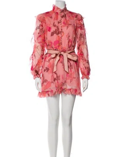 Pre-owned Zimmermann Silk Floral Print Romper In Pink