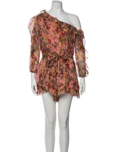 Pre-owned Zimmermann Silk Floral Print Romper In Pink