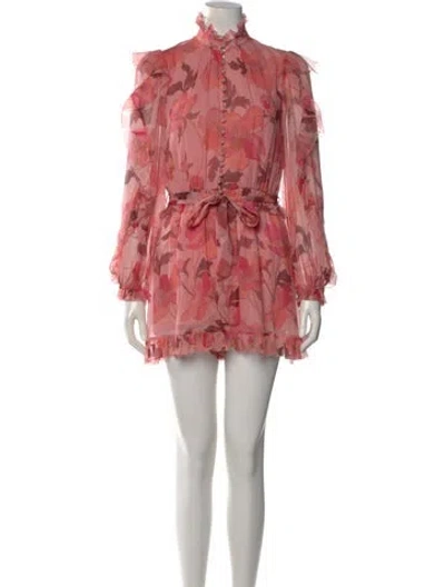 Pre-owned Zimmermann Silk Floral Print Romper In Pink