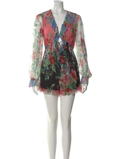 Pre-owned Zimmermann Silk Floral Print Romper In Pink