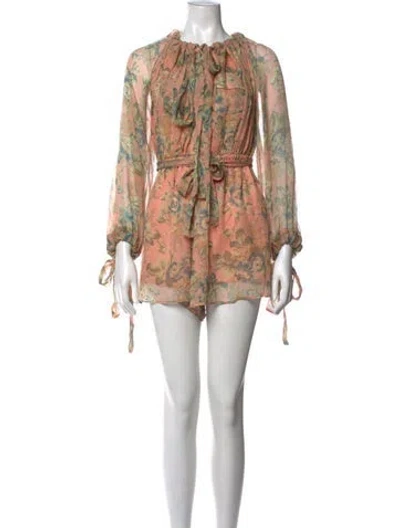 Pre-owned Zimmermann Silk Floral Print Romper In Pink