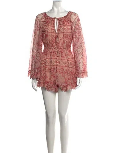 Pre-owned Zimmermann Silk Floral Print Romper In Pink