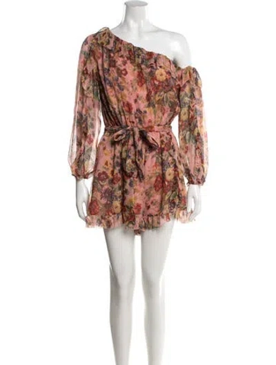 Pre-owned Zimmermann Silk Floral Print Romper In Pink