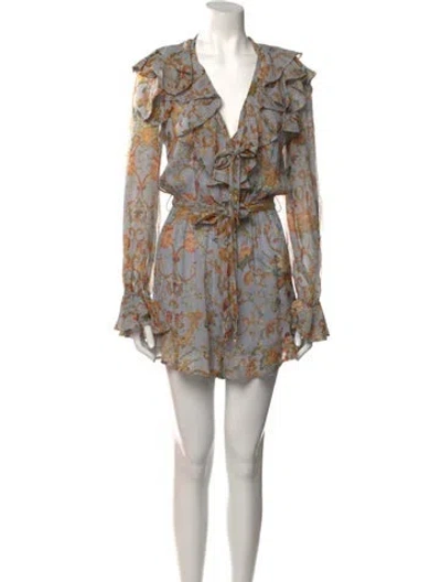 Pre-owned Zimmermann Silk Floral Print Romper In Purple
