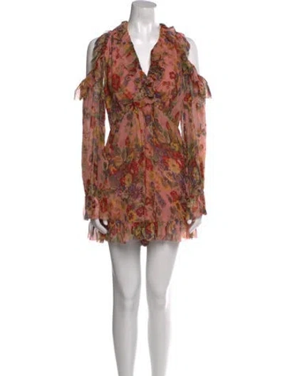 Pre-owned Zimmermann Silk Floral Print Romper W/ Tags In Multi