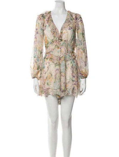 Pre-owned Zimmermann Silk Floral Print Romper W/ Tags In Purple