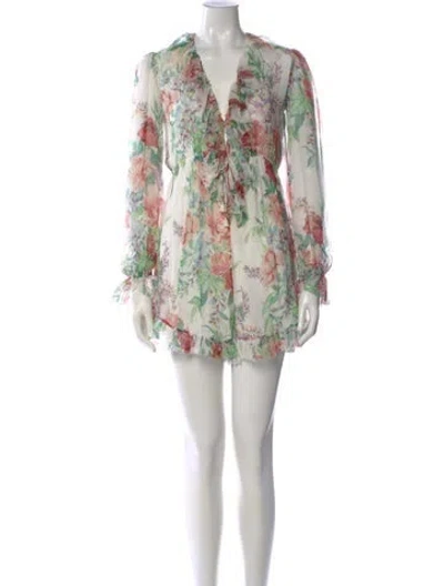Pre-owned Zimmermann Silk Floral Print Romper In White