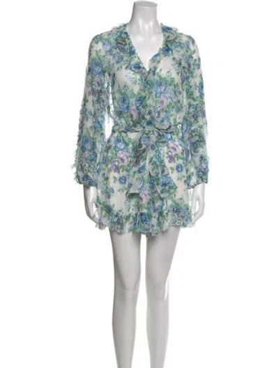 Pre-owned Zimmermann Silk Floral Print Romper In White
