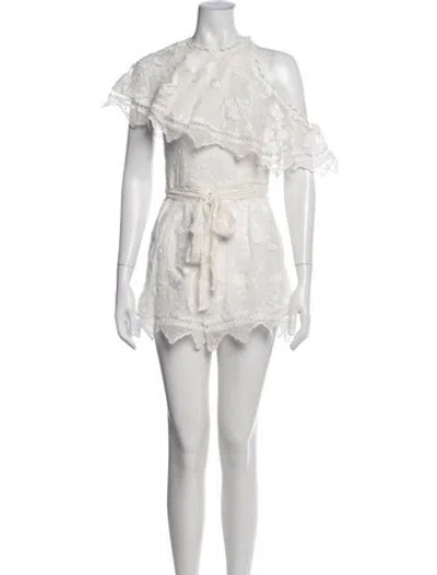 Pre-owned Zimmermann Silk Floral Print Romper In White