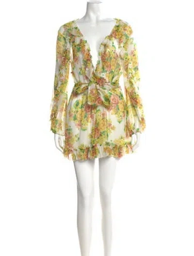 Pre-owned Zimmermann Silk Floral Print Romper In Yellow