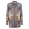 Zimmermann Silk Floral Print Shirt With Classic Collar In Gray