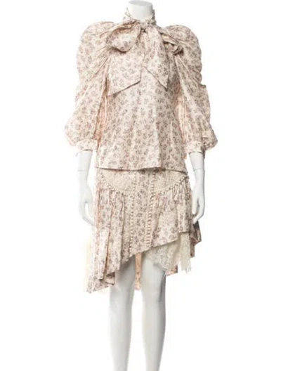 Pre-owned Zimmermann Silk Floral Print Skirt Set In Neutrals