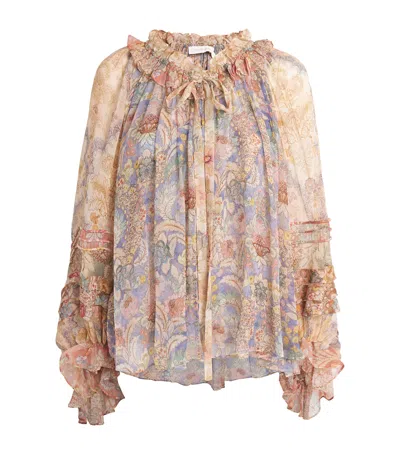 Zimmermann Silk Floral Rebellion Blouse In Multi