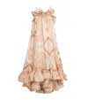 Zimmermann Illuminate Printed Ruffled Silk-satin Gown In Pink