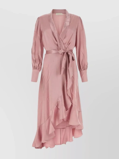 Zimmermann Dress In Rose-pink Silk In Pink & Purple