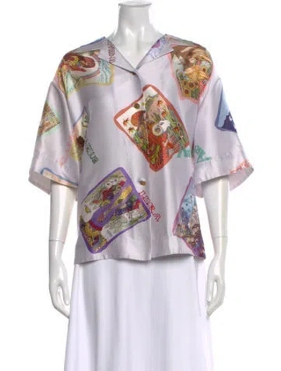 Pre-owned Zimmermann Silk Graphic Print Blouse In Purple