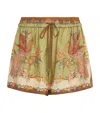 Zimmermann Indra Relaxed Silk Shorts Khaki Scarf Floral In Green