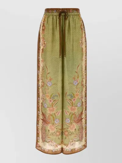 ZIMMERMANN SILK INDRA WIDE LEG PANT FLORAL EMBROIDERY