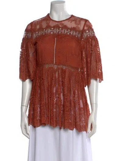Pre-owned Zimmermann Silk Lace Pattern Blouse In Orange