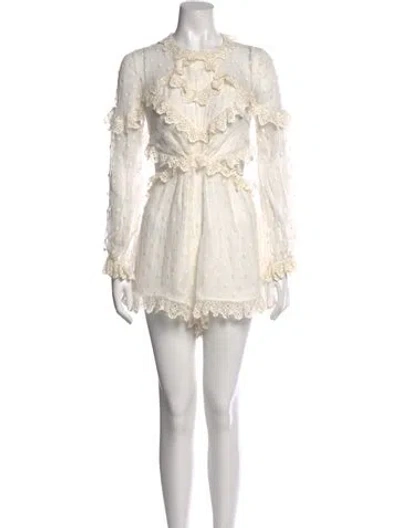 Pre-owned Zimmermann Silk Lace Pattern Romper In White
