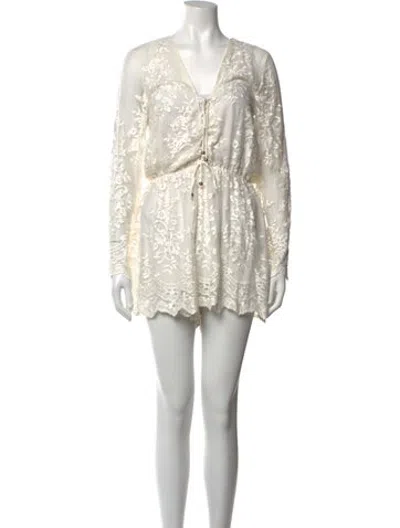 Pre-owned Zimmermann Silk Lace Pattern Romper In White