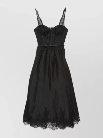 Zimmermann Silk Linen Lace-trim Sweetheart Neck Belted Midi Nightdress In Black