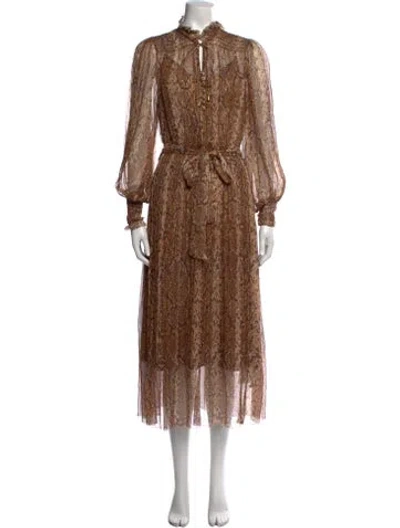 Pre-owned Zimmermann Silk Long Dress In Brown