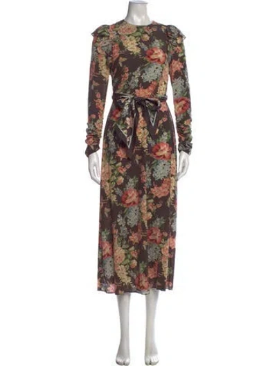 Pre-owned Zimmermann Silk Long Dress In Brown/green