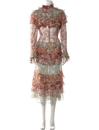 Pre-owned Zimmermann Silk Long Dress In Burgundy