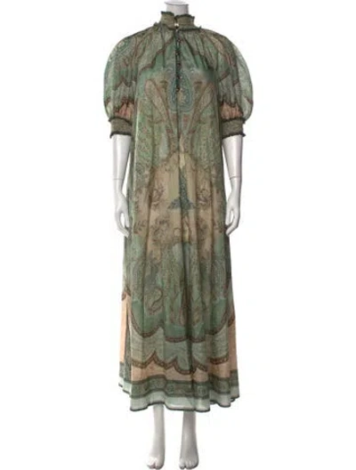 Pre-owned Zimmermann Silk Long Dress In Green