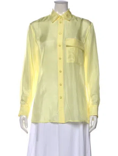 Pre-owned Zimmermann Silk Long Sleeve Button-up Top W/ Tags In Yellow