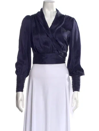 Pre-owned Zimmermann Silk Long Sleeve Crop Top In Blue